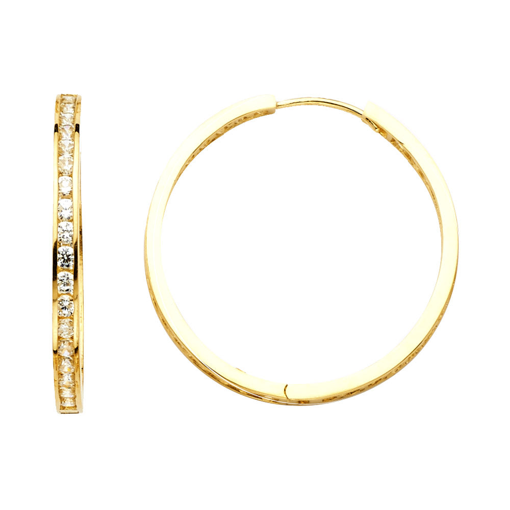 14K Yellow Gold Round CZ Channel Hoop Ear