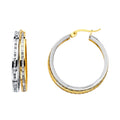 14K Two Tone Gold Round CZ Channel 2 Rows Hoops