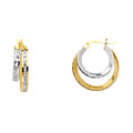 14K Two Tone Gold Round CZ Channel 2 Rows Hoops