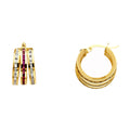 14K Yellow Gold Red+W Round CZ Chan 3 Rows Hps
