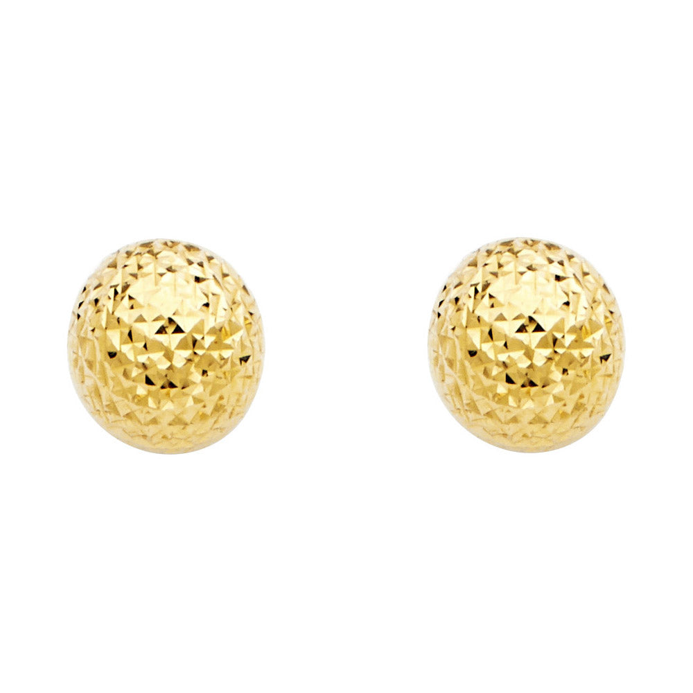 14K Yellow Gold Crystal Cut Full Ball Earrings
