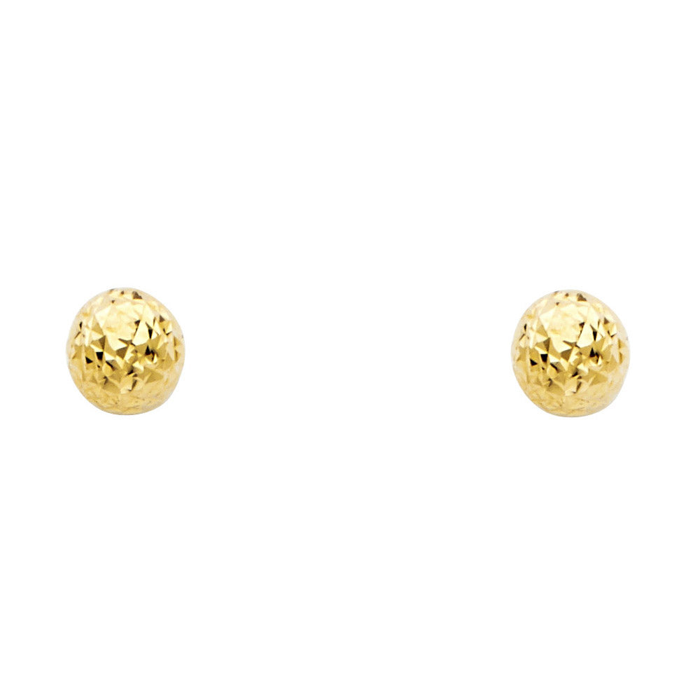 14K Yellow Gold Crystal Cut Full Ball Earrings