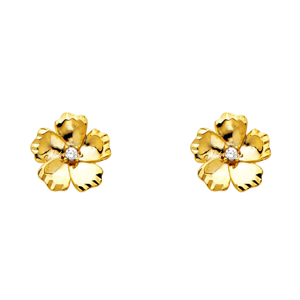 14K Yellow Gold CZ Flower Post Ear