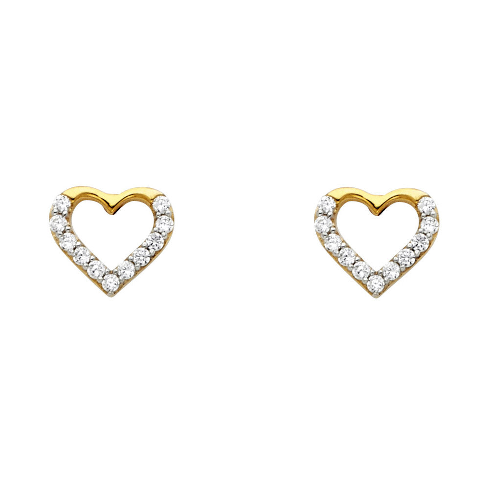 14K Yellow Gold CZ Heart Post Earring