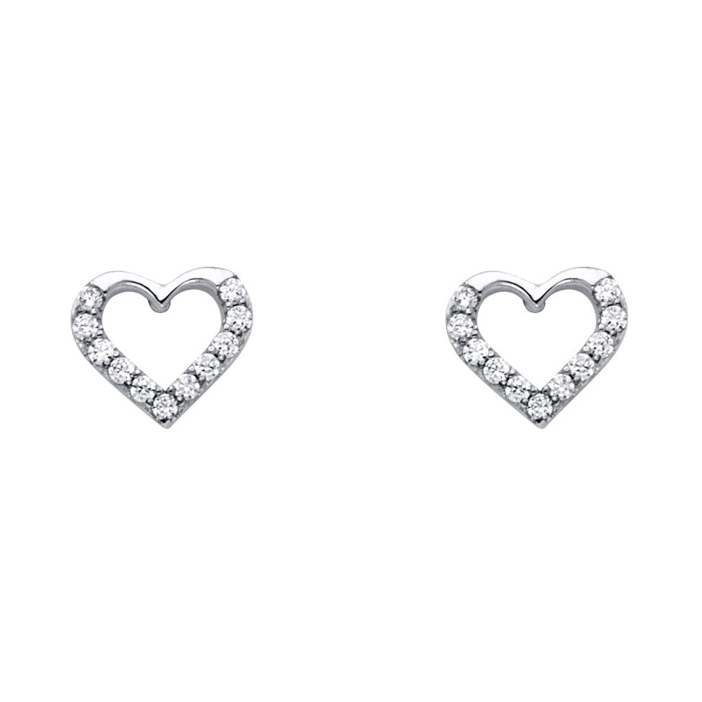 14K White Gold CZ Heart Post Earring