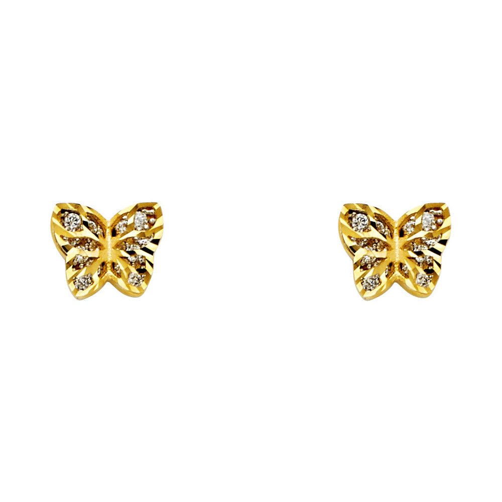 14K Yellow Gold CZ Butter Fly Post Earring