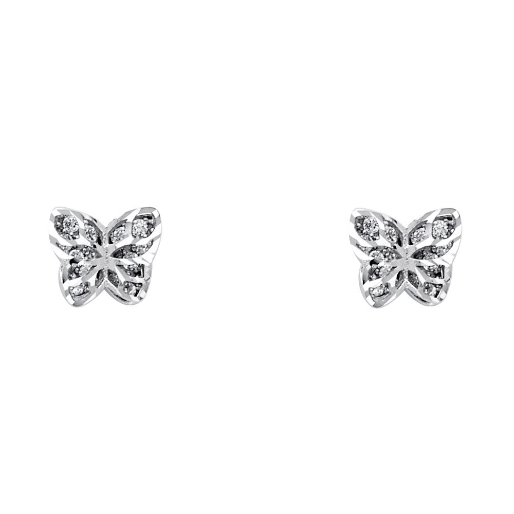 14K White Gold CZ Butter Fly Post Earring