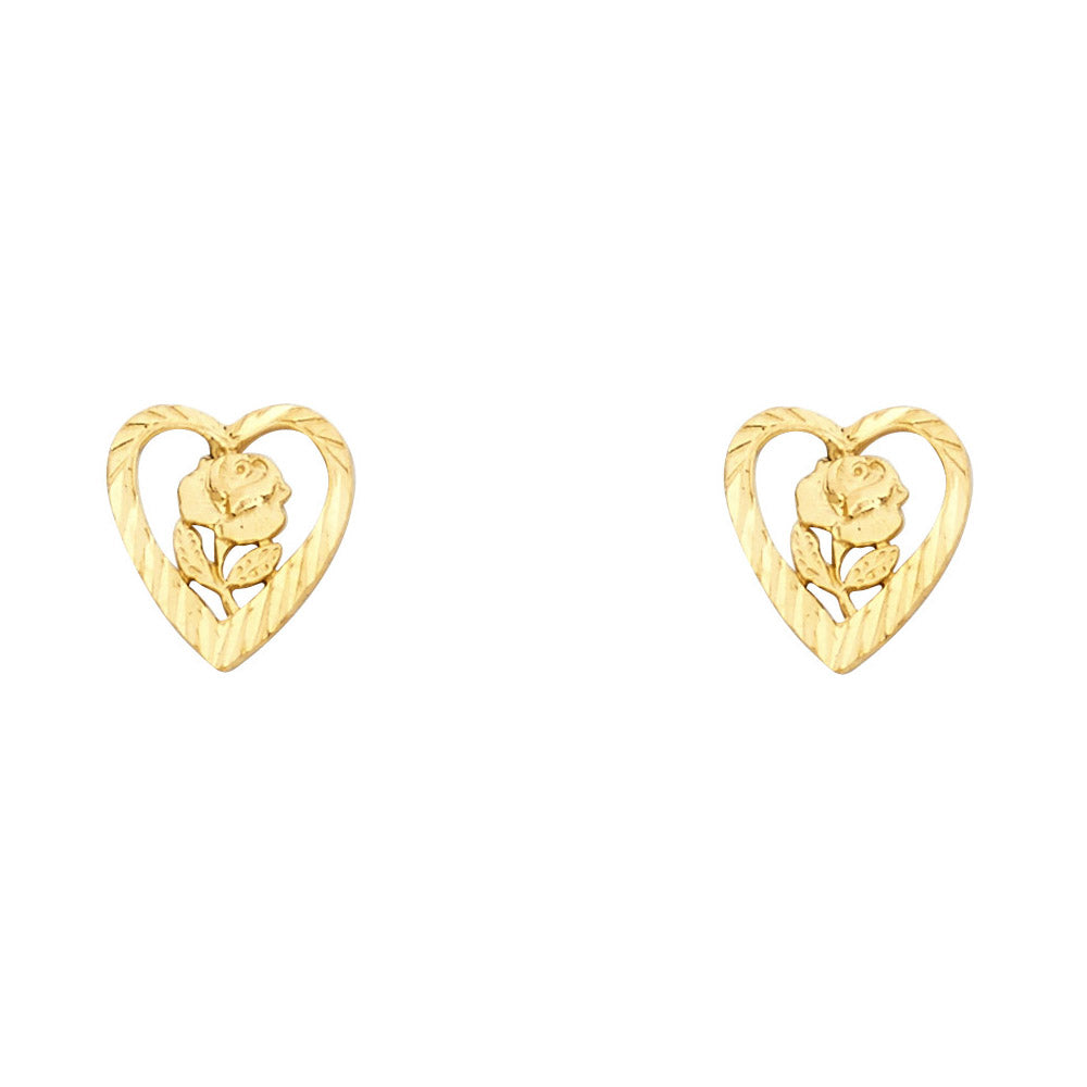 14K Yellow Gold Sm Heart Flower Post Earring