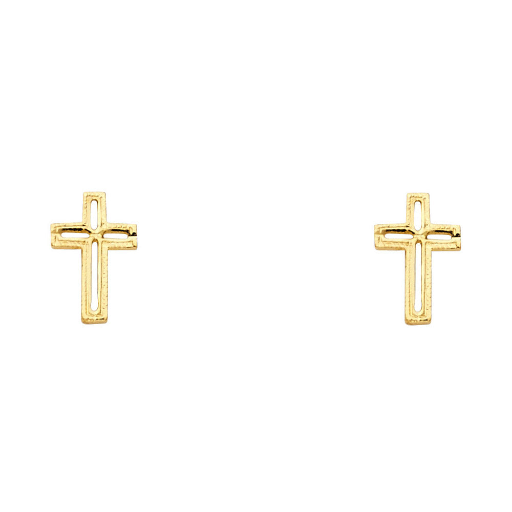 14K Yellow Gold Sm Cross Post Earring