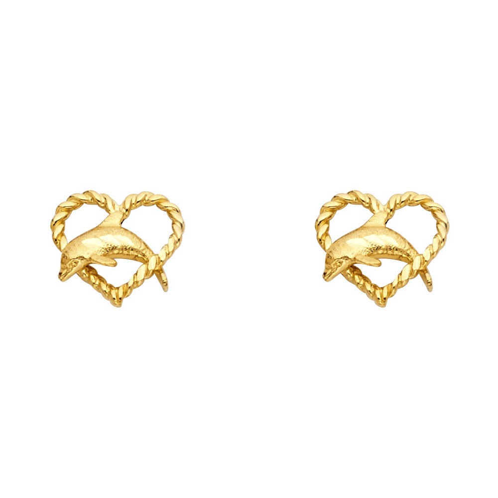 14K Yellow Gold Sm Dolphin Post Earring