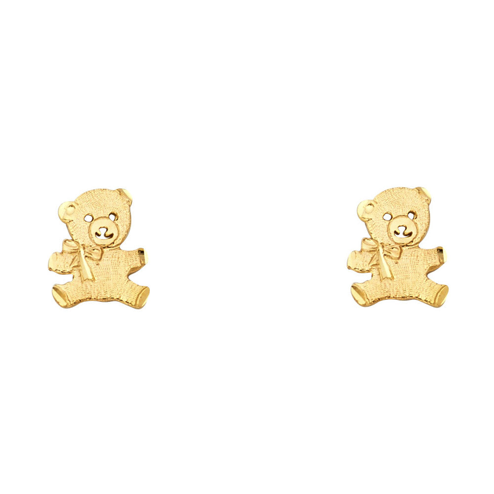 14K Yellow Gold Sm Bear Post Earring