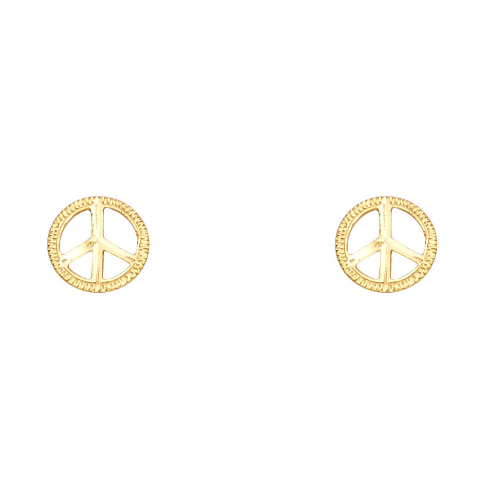 14K Yellow Gold Sm Peace Symbol Post Earring