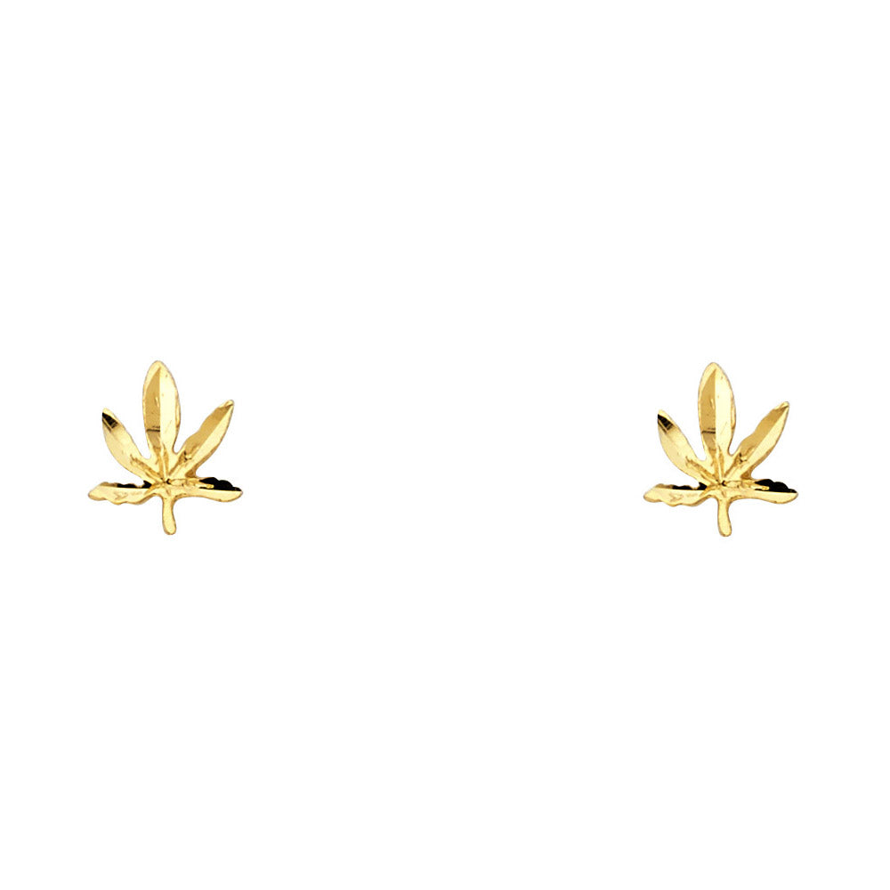 14K Yellow Gold Sm Marijuana Post Earring
