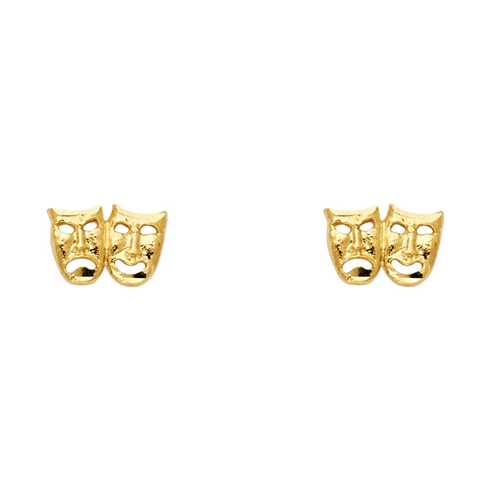 14K Yellow Gold Sm Smile/Cry Face Post Earring