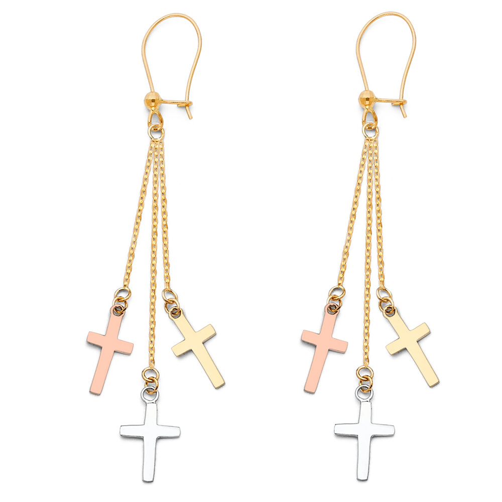 14K Yellow White Rose Gold Yellow White Rose Goldrosses Hanging Earring