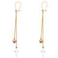 14K Yellow White Rose Gold Cross+Heart Hanging Earring
