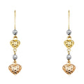 14K Yellow White Rose Gold Heart Hanging Earring