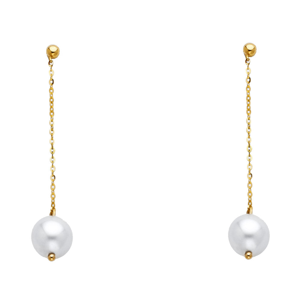 14K Yellow Gold Pearl Hanging Earring