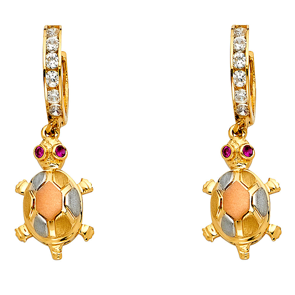 14K Yellow White Rose Gold CZ Dangle Huggies