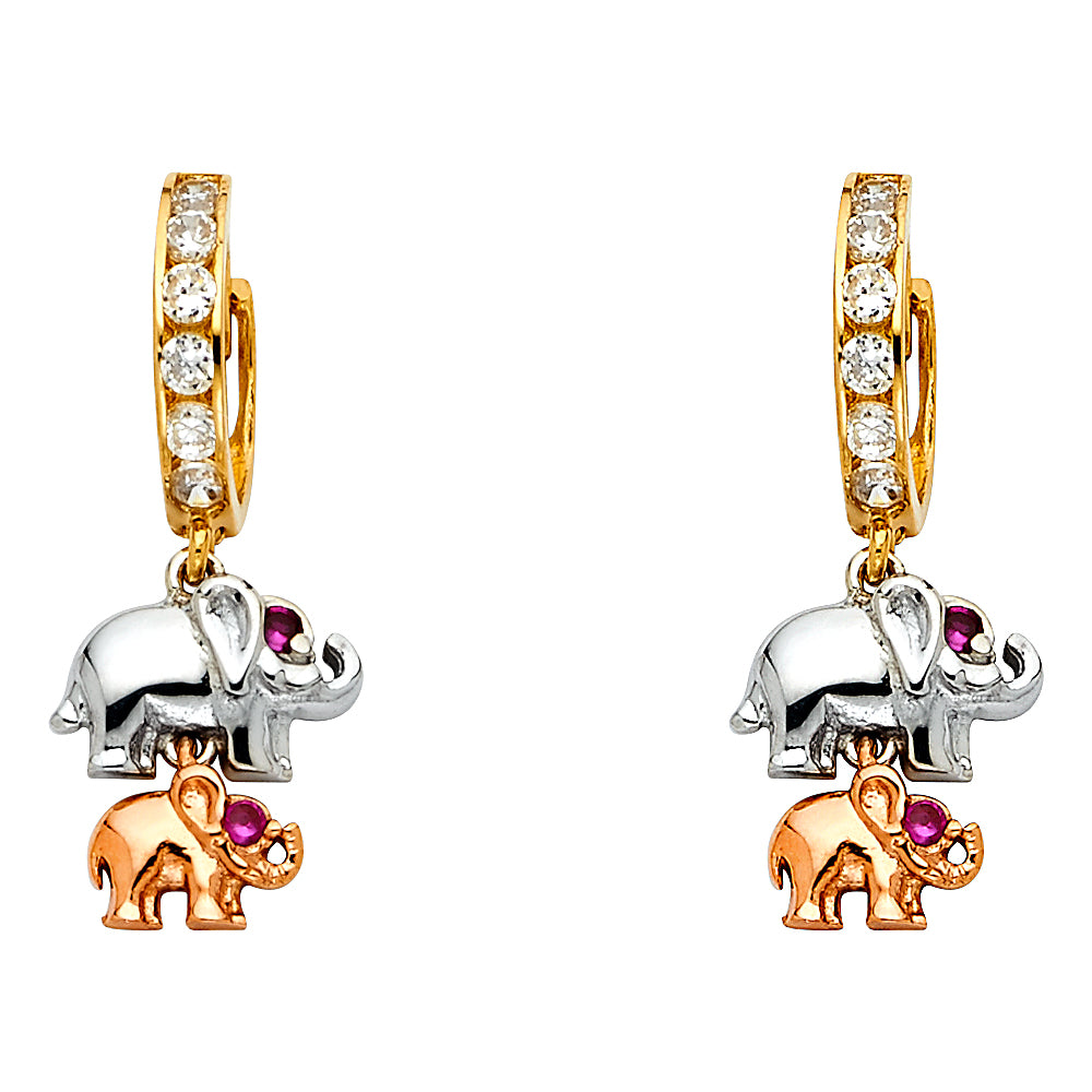 14K Yellow White Rose Gold CZ Dangle Huggies