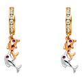 14K Yellow White Rose Gold CZ Dangle Huggies