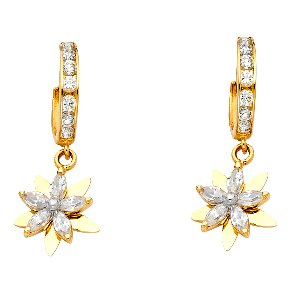 14K Yellow Gold CZ Dangle Huggies