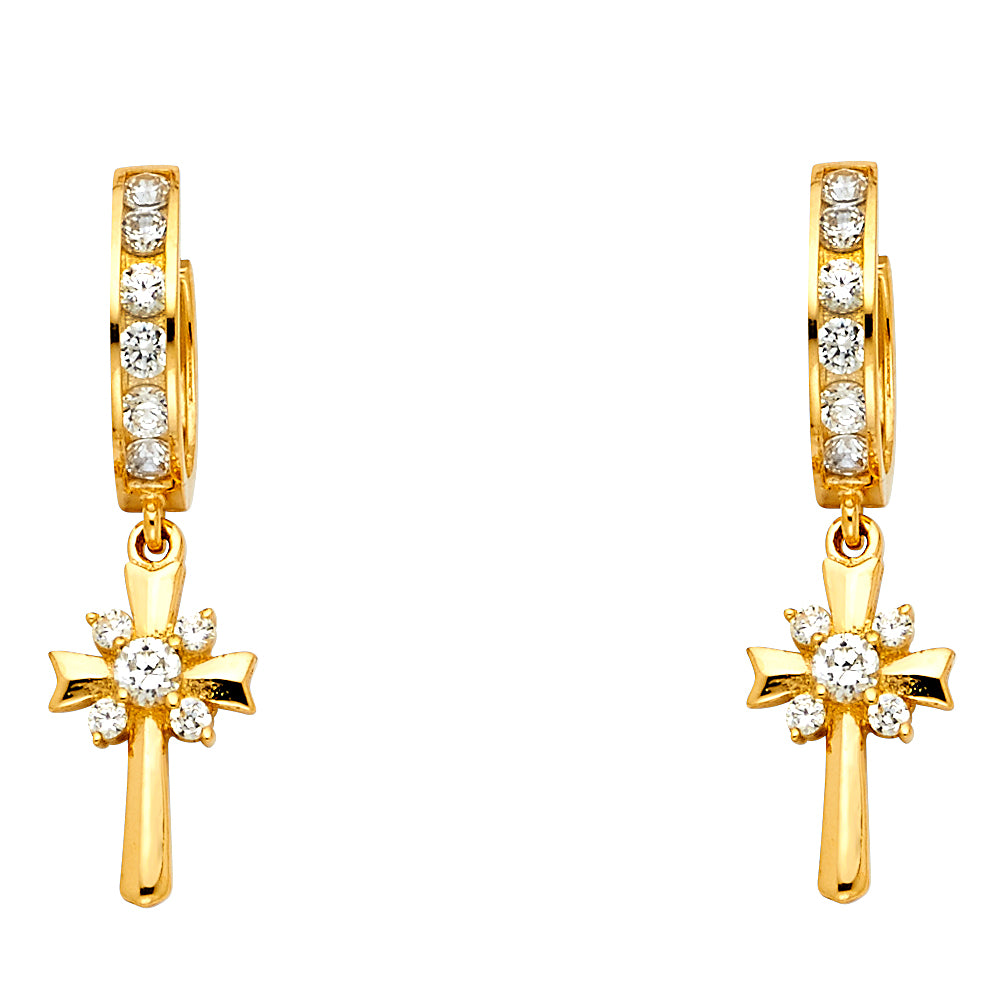 14K Yellow Gold CZ Dangle Huggies