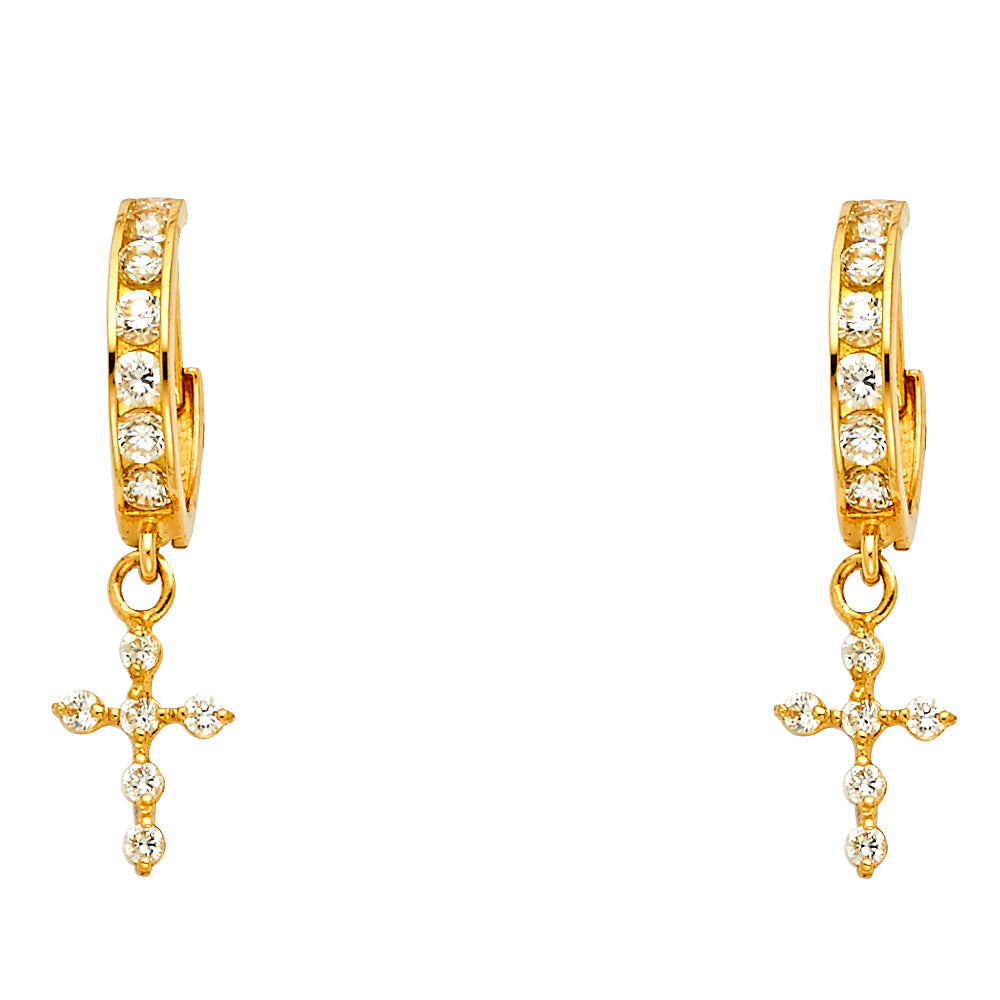 14K Yellow Gold CZ Dangle Huggies