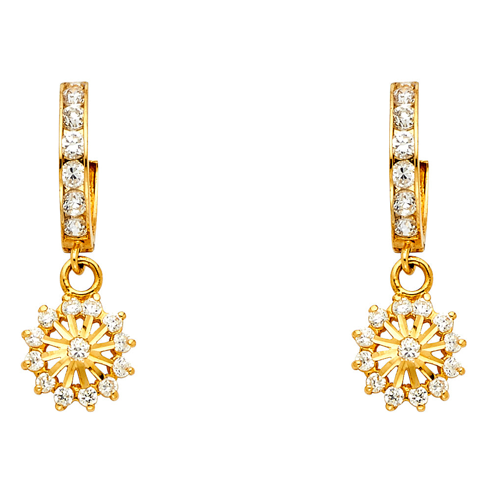 14K Yellow Gold CZ Dangle Huggies