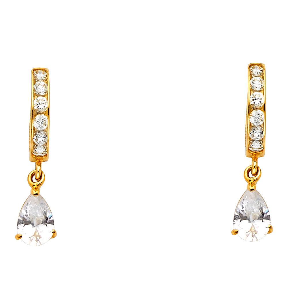 14K Yellow Gold CZ Dangle Huggies