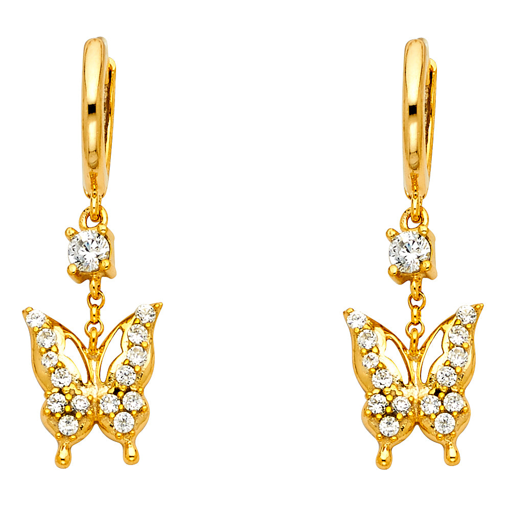 14K Yellow Gold CZ Dangle Huggies