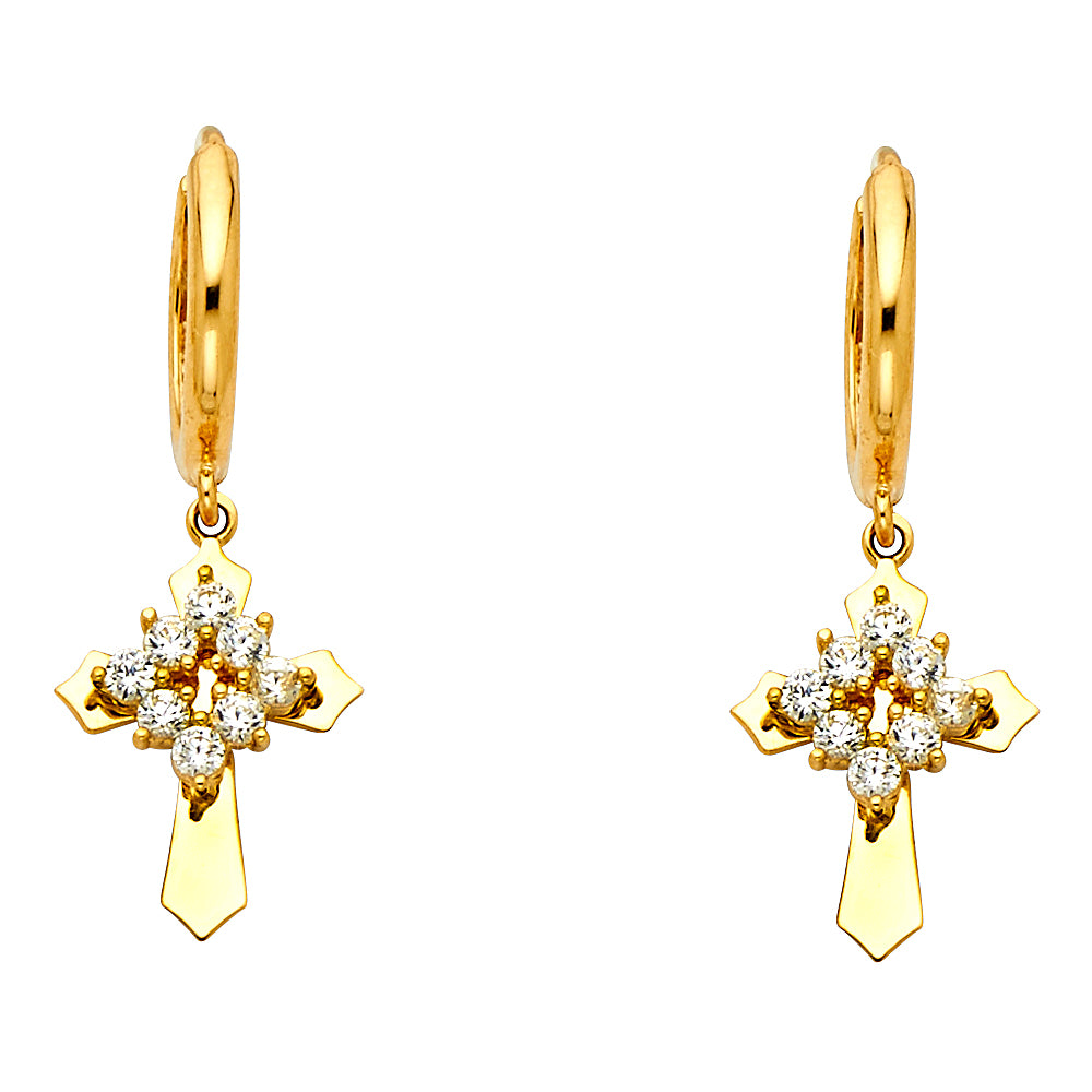 14K Yellow Gold CZ Dangle Huggies