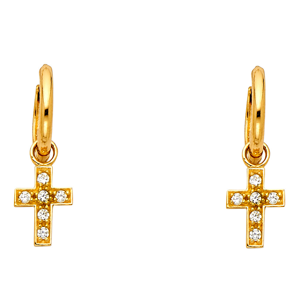 14K Yellow Gold CZ Dangle Huggies