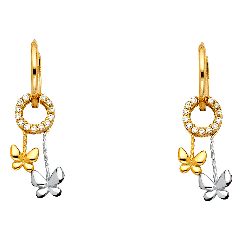 14K Two Tone Gold CZ Dangle Huggies