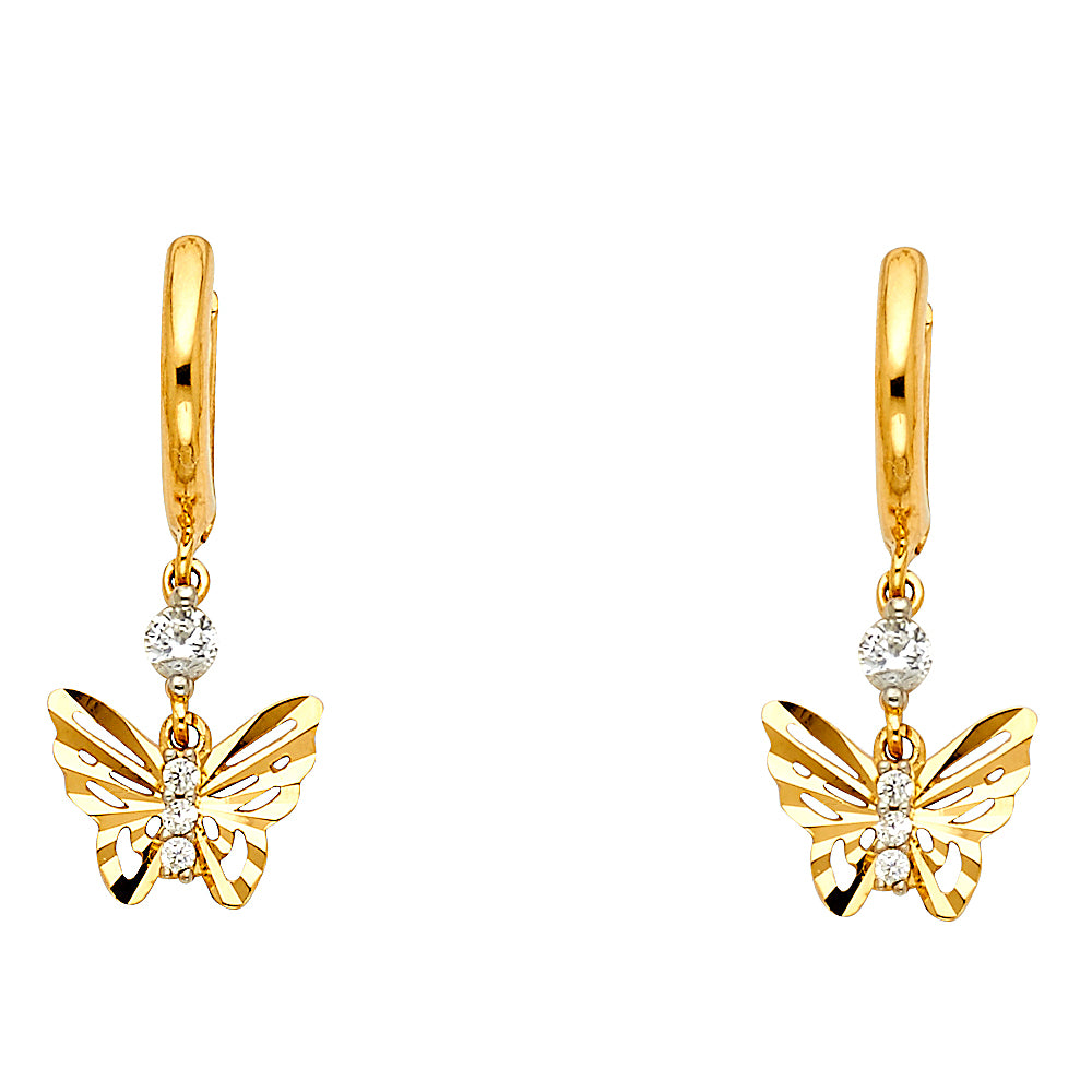 14K Yellow Gold CZ Dangle Huggies