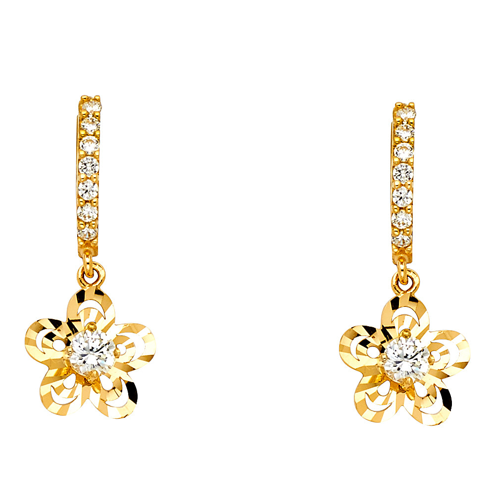 14K Yellow Gold CZ Dangle Huggies