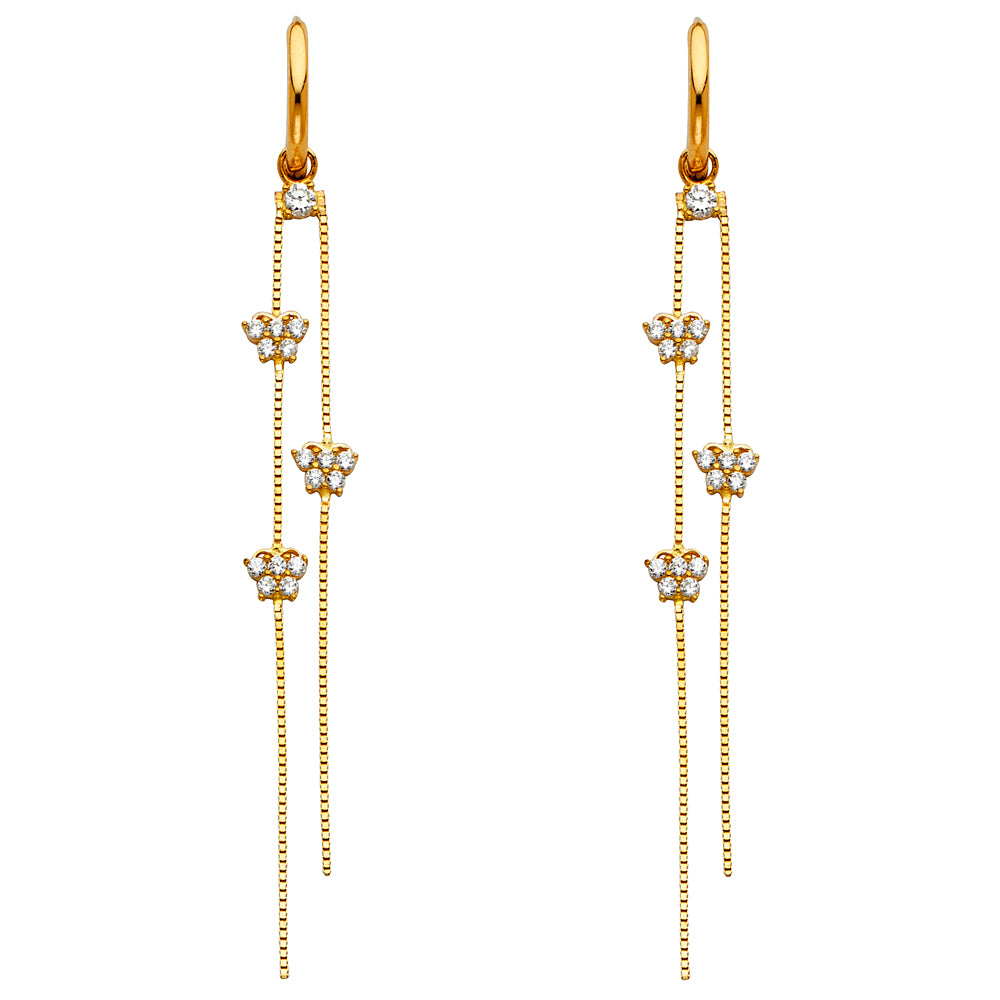 14K Yellow Gold CZ Dangle Huggies