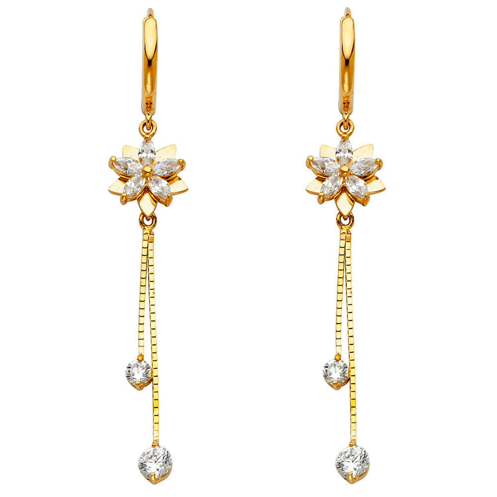 14K Yellow Gold CZ Dangle Huggies
