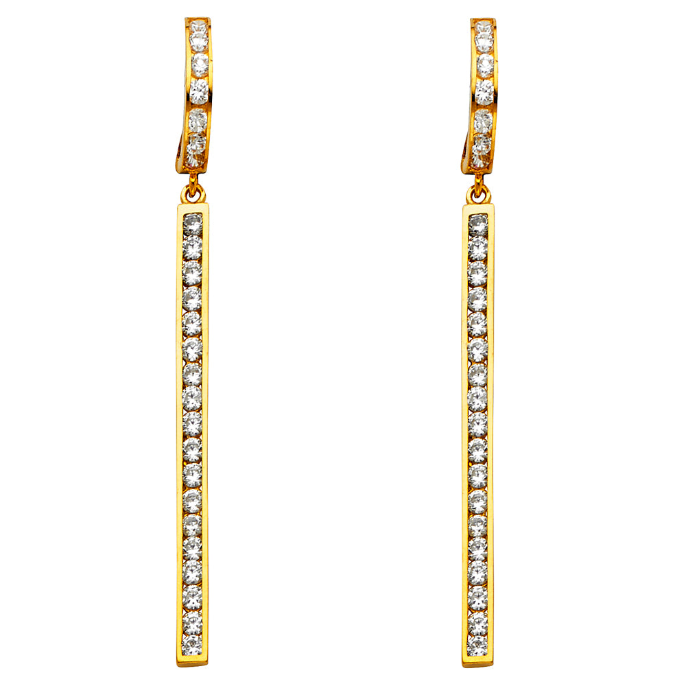 14K Yellow Gold CZ Dangle Huggies
