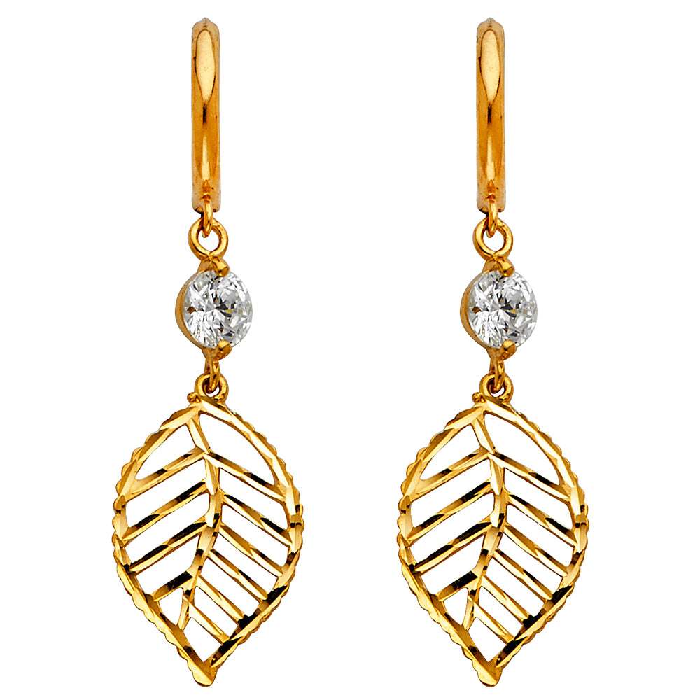 14K Yellow Gold CZ Dangle Huggies