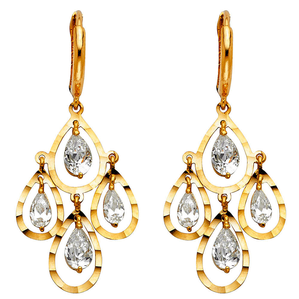 14K Yellow Gold CZ Dangle Huggies