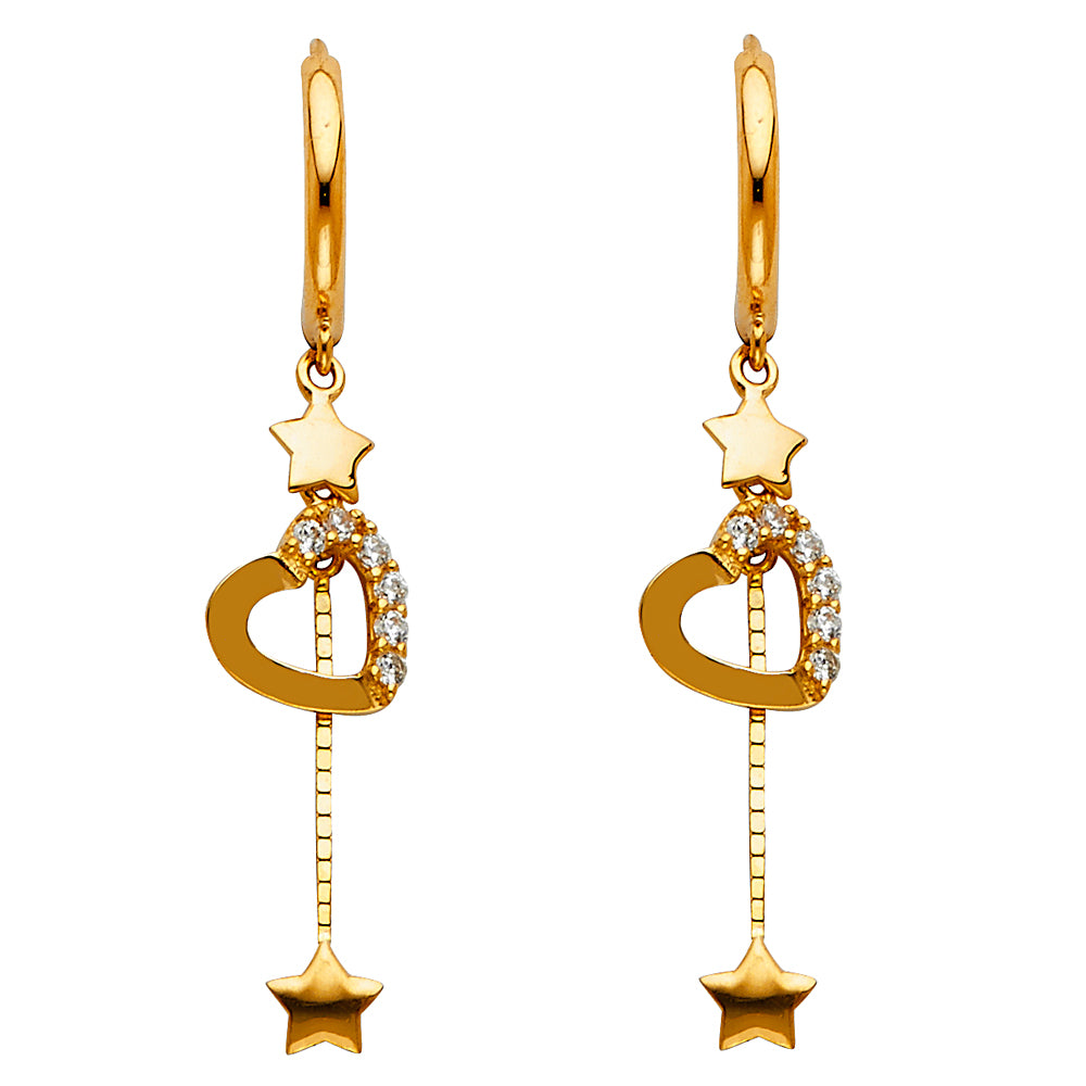 14K Yellow Gold CZ Dangle Huggies