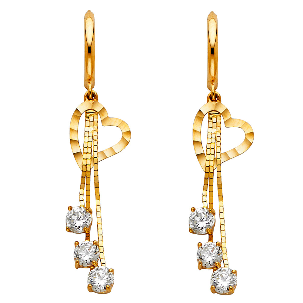 14K Yellow Gold CZ Dangle Huggies