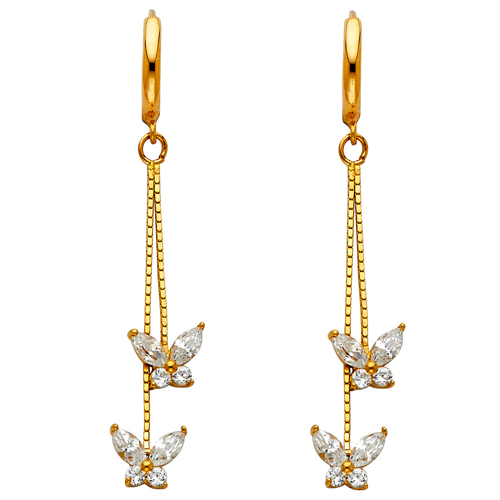 14K Yellow Gold CZ Dangle Huggies