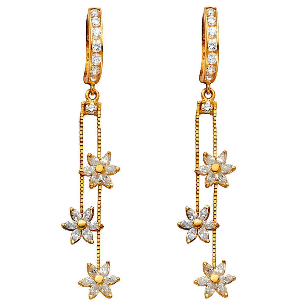 14K Yellow Gold CZ Dangle Huggies