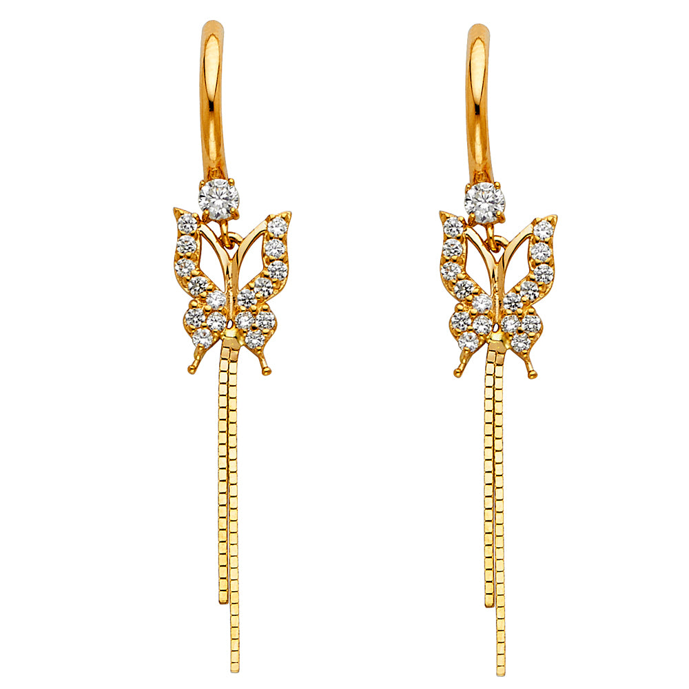 14K Yellow Gold CZ Dangle Huggies
