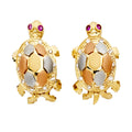 14K Yellow White Rose Gold Turtle Earrings W Clip Lock