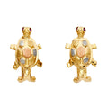14K Yellow White Rose Gold Turtle Earrings W Clip Lock