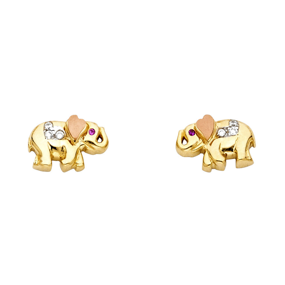 14K Yellow White Rose Gold Elephant Post Earring