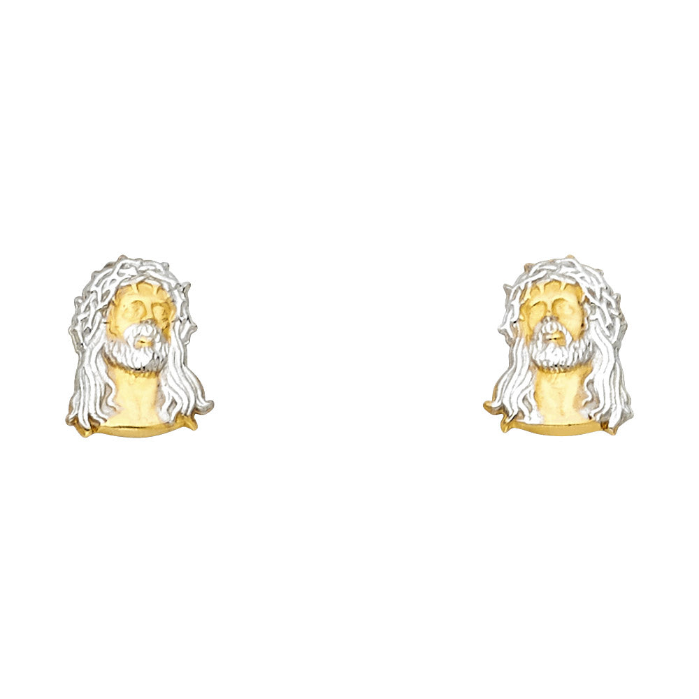 14K Two Tone Gold Jesus Face Post Ear